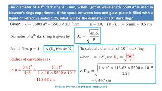 Numerical problems based on Newton's Ring