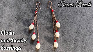 Beaded chain drop earrings | Beads and chain  Earrings |  DIY chain drop earrings