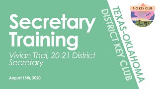 Secretary Training - August 15th, 2020