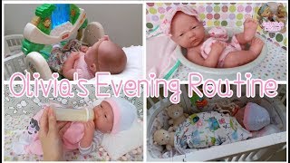 JC Toys La Newborn Baby Olivia's Night Routine😴 Play Time🤹‍♀️+Bath Time🛁+Feeding🍼+Sleeping😪