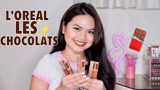 LOREAL LES CHOCOLATS REVIEW \u0026 SWATCHES | missMINEchin