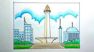 Cara menggambar monas jakarta paling mudah