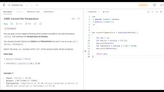 Leetcode Problem 2469. Convert the Temperature. Leetcode Solution 2469 EASY. Javascript