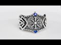 Helm of Awe Symbol with Norse Ornament and CZ Sterling Silver Viking Ring