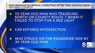 Man remains in critical condition after two-vehicle crash in Ontario County