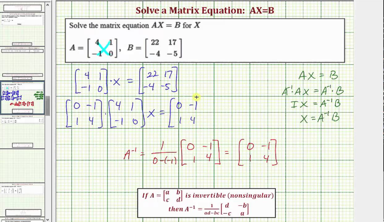 Ex 2: Solve The Matrix Equation AX=B (2x2) - YouTube