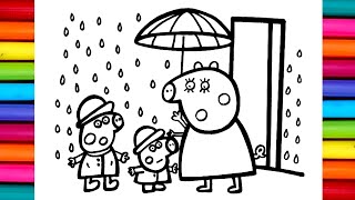 Peppa Pig, George Pig, Mommy Pig in The Rain Drawing, Colouring, Painting for Toddlers, Kid's | 🐷☔