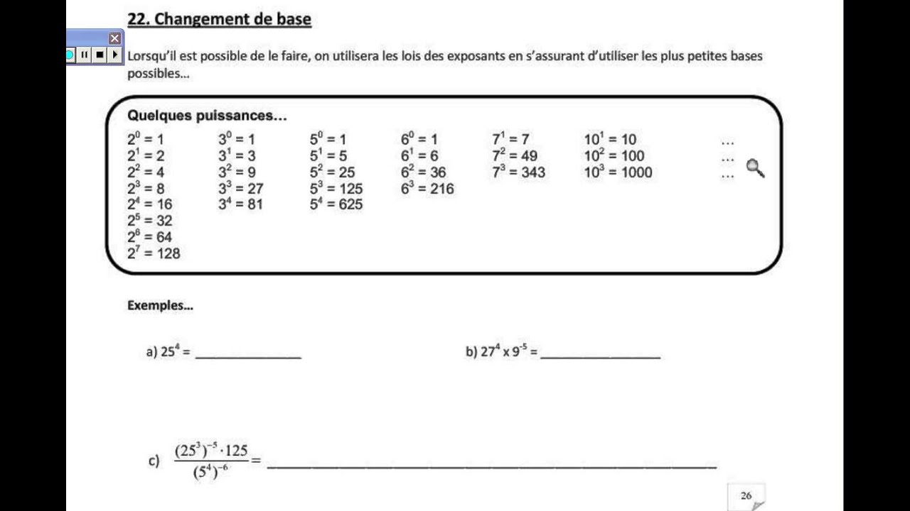 Exemples Lois Des Exposants Et Changement De Base - YouTube