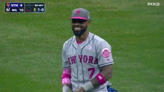 NYM@MIL: Reyes makes first appearance in center field