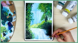 How to Paint a Waterfall with Acrylic Paint for Beginners | Art Journal Thursday Ep. 23