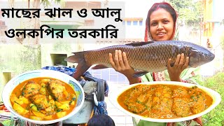 রেস্টুরেন্ট স্টাইলে 4.7 Kg মৃগেল মাছের ঝাল ও আলু ওলকপির তরকারি । Fish curry recipe in bengali