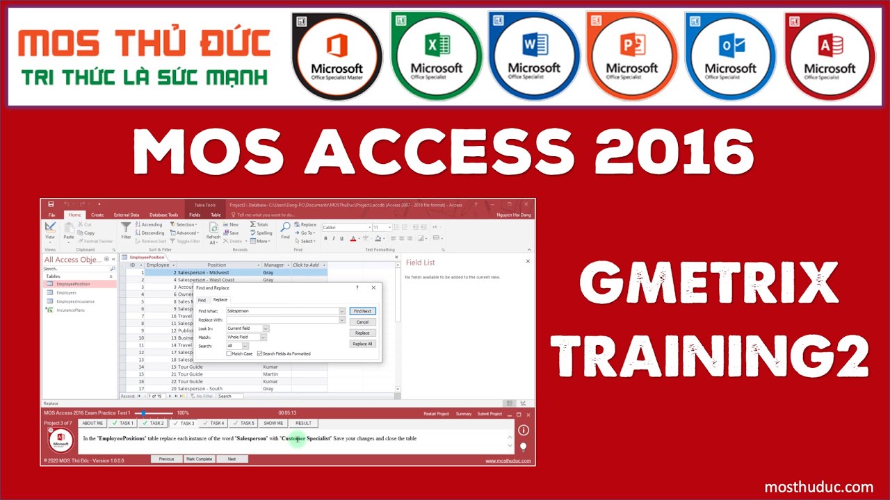 MOS Access 2016 Training 2 - GMetrix - YouTube