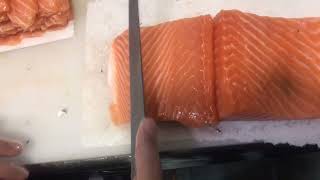 How to cut Salmon Fish Gunkan neta slic