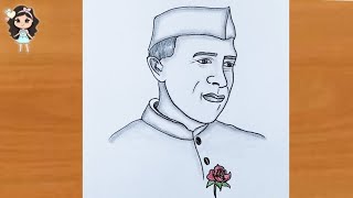 How to draw Jawaharlal Nehru| Children's day drawing| Chachaji drawing| simple art with rose| pencil