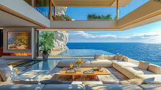 Morning Jazz With The Sound Of Ocean Waves To Relax - Smooth Jazz Music In Luxury Living Room Space