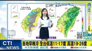 【孫怡琳報氣象】各地早晚冷 全台低溫11-17度 高溫19-26度 | 新竹至嘉義低溫特報 今晨最低溫苗栗三灣7.1度 20241217