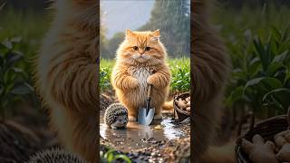 Fat Cat Rescues a Porcupine Baby and Cares for It Lovingly!  #shorts #fatcatshorts #viralvideo