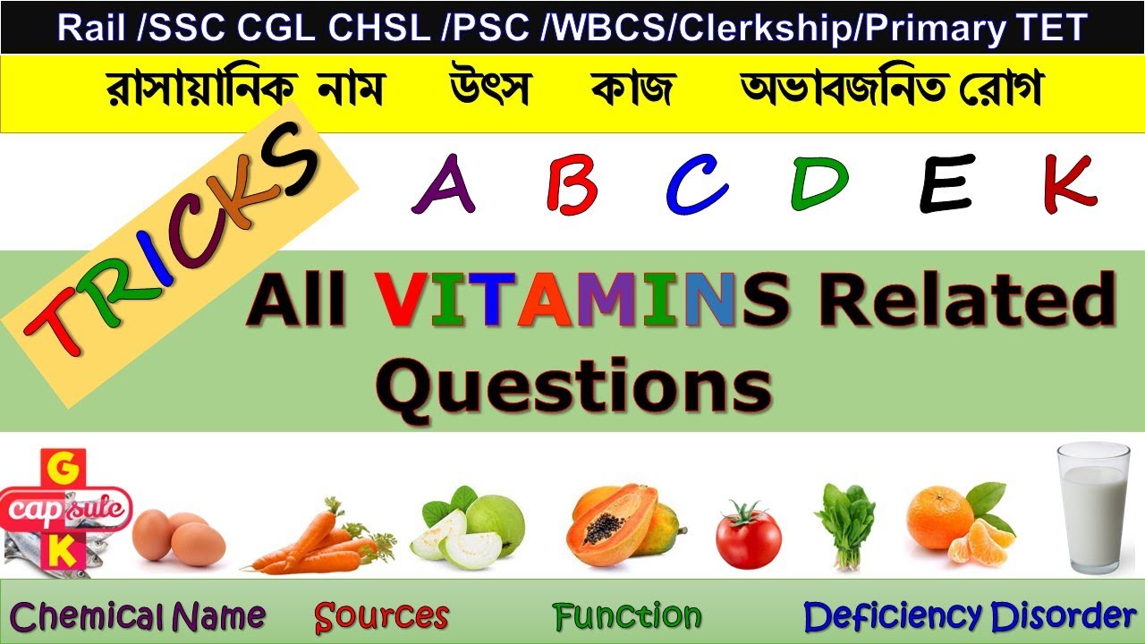 Vitamins (ভিটামিন): Chemical Names| Sources| Function| Deficiency ...