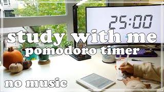 Autumn Study With Me | 2 hours, 25/5 pomodoro, no music, ambient city noise ft. a special guest!