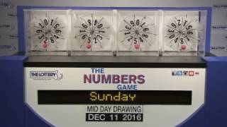 Midday Numbers Game Drawing: Sunday, December 11, 2016