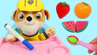 Feeding Paw Patrol Baby Rubble Healthy Snacks & Learning with Disney Princess Imagine Ink Coloring!