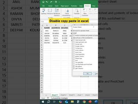 Disable Copy Paste In Excel #excel#exceltips#exceltricks#shorts