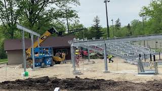 Building a grandstand at Carl Kuss Field