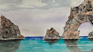 How to create rocks and mountains, using watercolor oil color and turpenoid