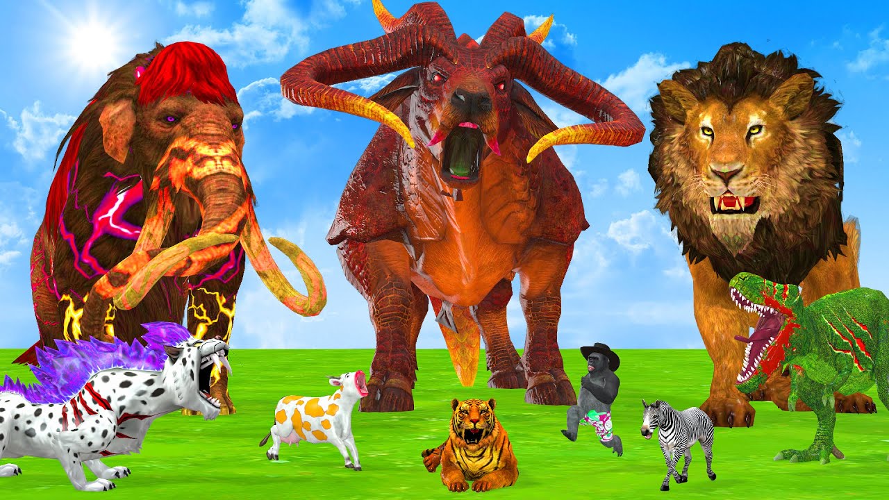 15 Giant Mammoth Elephant Cow Vs 5 Giant Lion Tiger Wolf Vs Gorilla