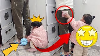 Naughty Daughter Puts A Ball Into Dad's Shoe To Steal Money!