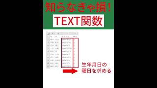 【Excel】30  TEXT関数を使って、日付データから曜日を求める方法 #Shorts