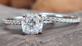 2.15 TCW Cushion Colorless Moissanite Pave Setting Engagement Ring with Half Eternity Wedding Band