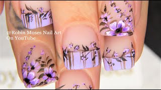 Dried Lavender Flower Nails | Hand Painted Flowers Nail Art