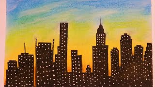 Skyline drawing || Easy soft pastel drawing || Step by Step || Artistic Hour