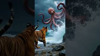 Tigropus  The Striped Sea Predator☠️ #animals #hybrids #edit #octopus #tiger 🎇💥🎇💥