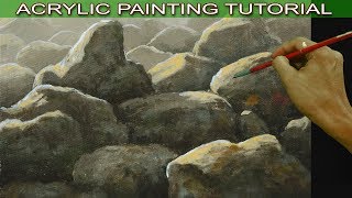 Acrylic Painting Tutorial on How to Paint Basic Rocks on Sunlight Easy for Beginners by JM Lisondra