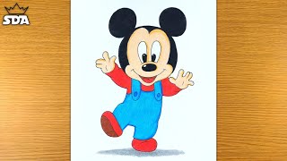 How to draw Little Mickey Mouse and color it - Easy step-by-step drawing lessons for kids