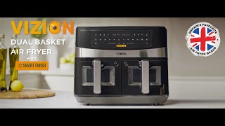 Tower T17100 Vortx 9 Litre Dual Basket Air Fryer with Vizion Windows and Smart Finish