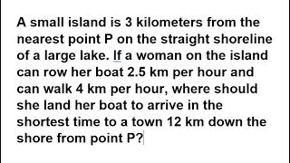 Calculus Problem: Optimization Rowing a boat and walking - Minimize time