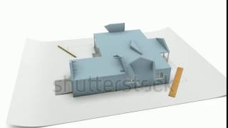 stock footage high quality animation of a house being built on a blueprint paper