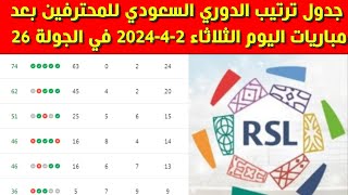 جدول ترتيب الدوري السعودي للمحترفين بعد مباريات اليوم الثلاثاء 2-4-2024 في الجولة 26