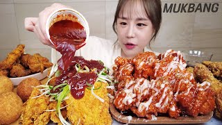 SUB) FRIED CHICKEN & SPICY GREEN ONION CHICKEN KOREAN CHICKEN REAL SOUND ASMR MUKBANG