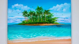 Seascape Painting | Island Painting | Beach Painting | Acrylic Painting