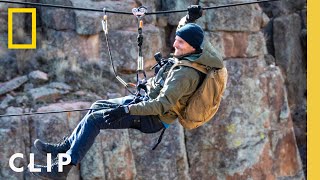 Bear Grylls shows Bradley Cooper how to cross a ravine | Running Wild with Bear Grylls