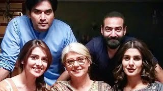 Humayun Saeed, Ayeza Khan, Marina Khan, Kubra Khan on the set of upcoming drama Mery Pass Tum Ho