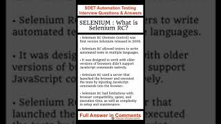 SELENIUM : What is Selenium RC? SDET Automation Testing Interview Questions & Answers