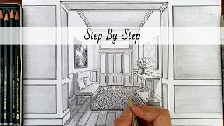How To Draw A Foyer (Entryway) in One Point Perspective | Step By Step