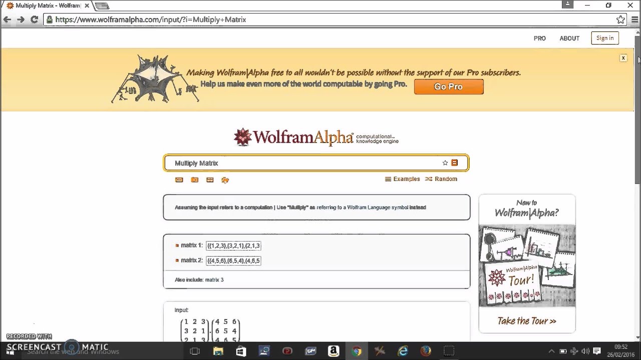 Matrix Multiplication Using Wolfram Alpha - YouTube