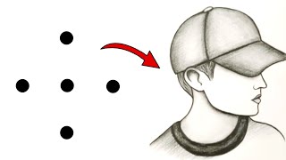 How to draw boy from 5 Dots | Easy Boy Drawing With Cap | Boy Drawing