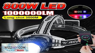 1000000LM Powerful Long Range LED Headlamp 800W Headlight USB Rechargeable Flashlight High Review